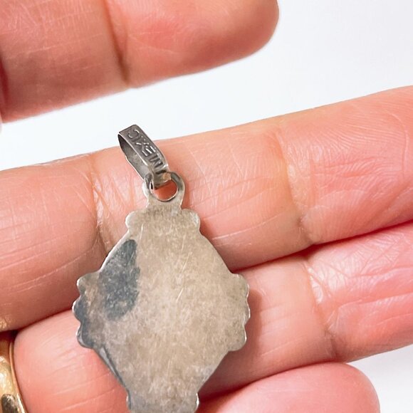 Sterling Silver Multi Gemstone Navajo Pendant With Inlay Design - Picture 4 of 5